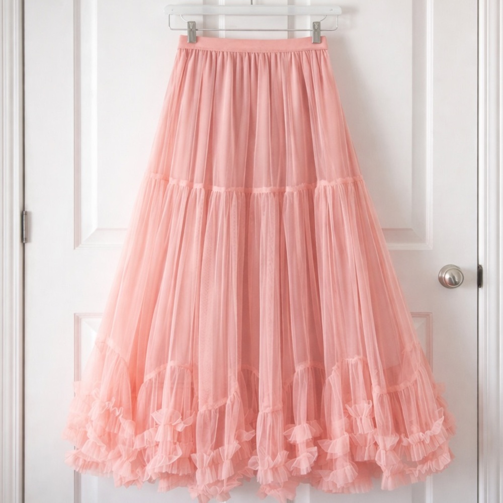 Elegant Tulle Maxi Skirt- Pink - Picture 1 of 8